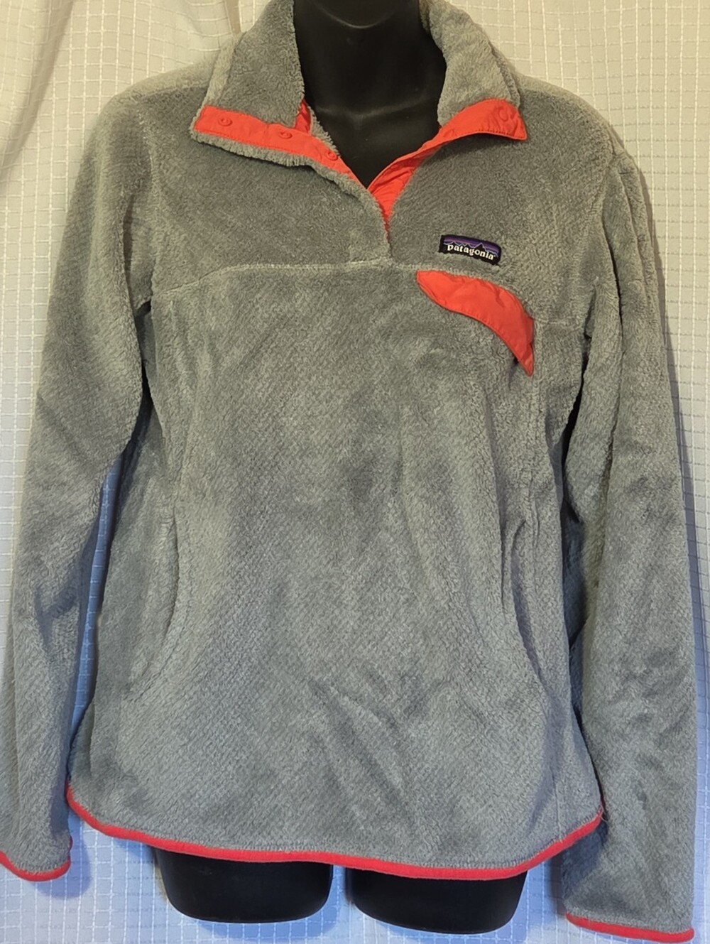Patagonia Re-Tool Fleece 1/4 Snap-T Pullover Gray Aurea Pink Trim Medium